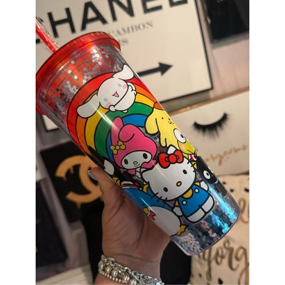 Sanrio x hello kitty & friends glitter rainbow tumbler cup thermos